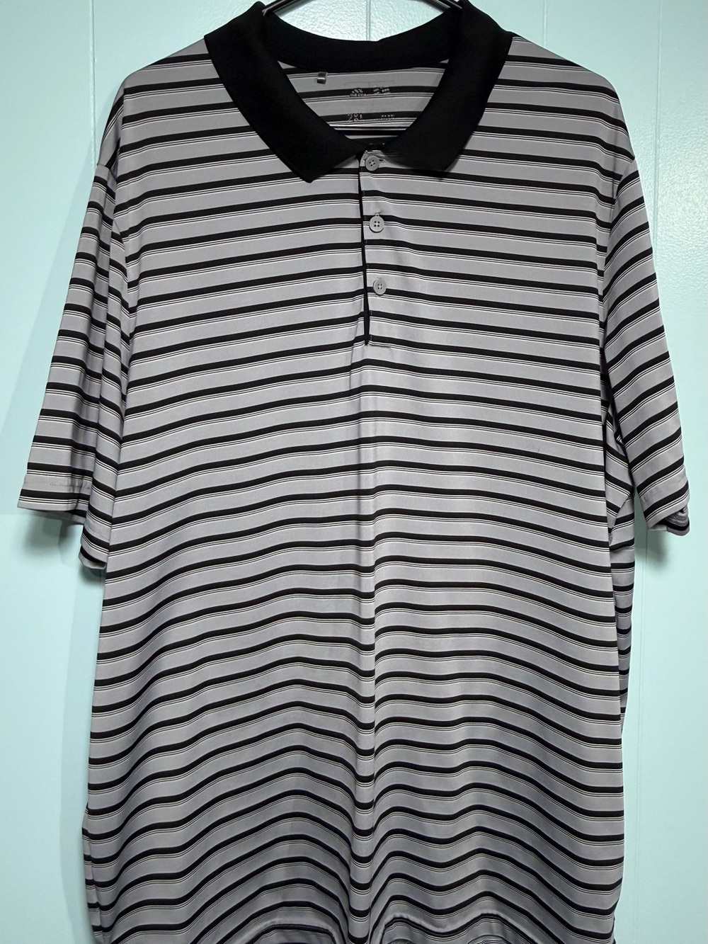 adidas Gray and Black Striped Polo Shirt
